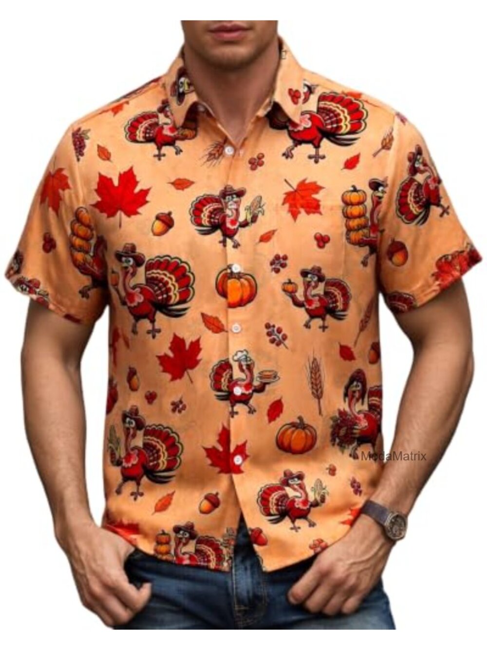 Men's Halloween Pumpkin Short Sleeve Button Down Shirt Casual Holiday